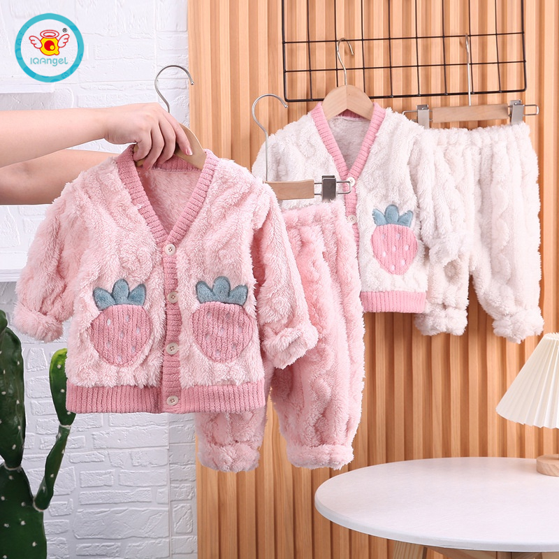 Bộ đồ ngủ IQ ANGEL vải flannel giữ ấm áp size lớn thời trang mới dành cho bé gái