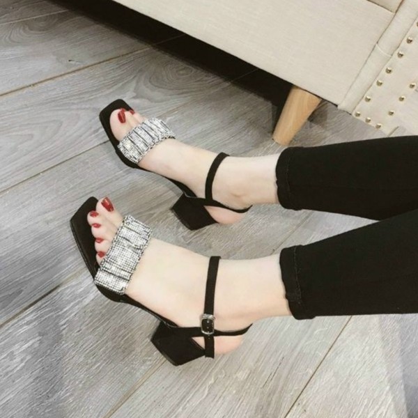 Giày Sandal cao gót 5p quai ngang nhún Kim Tuyến mẫu mới siêu xinh