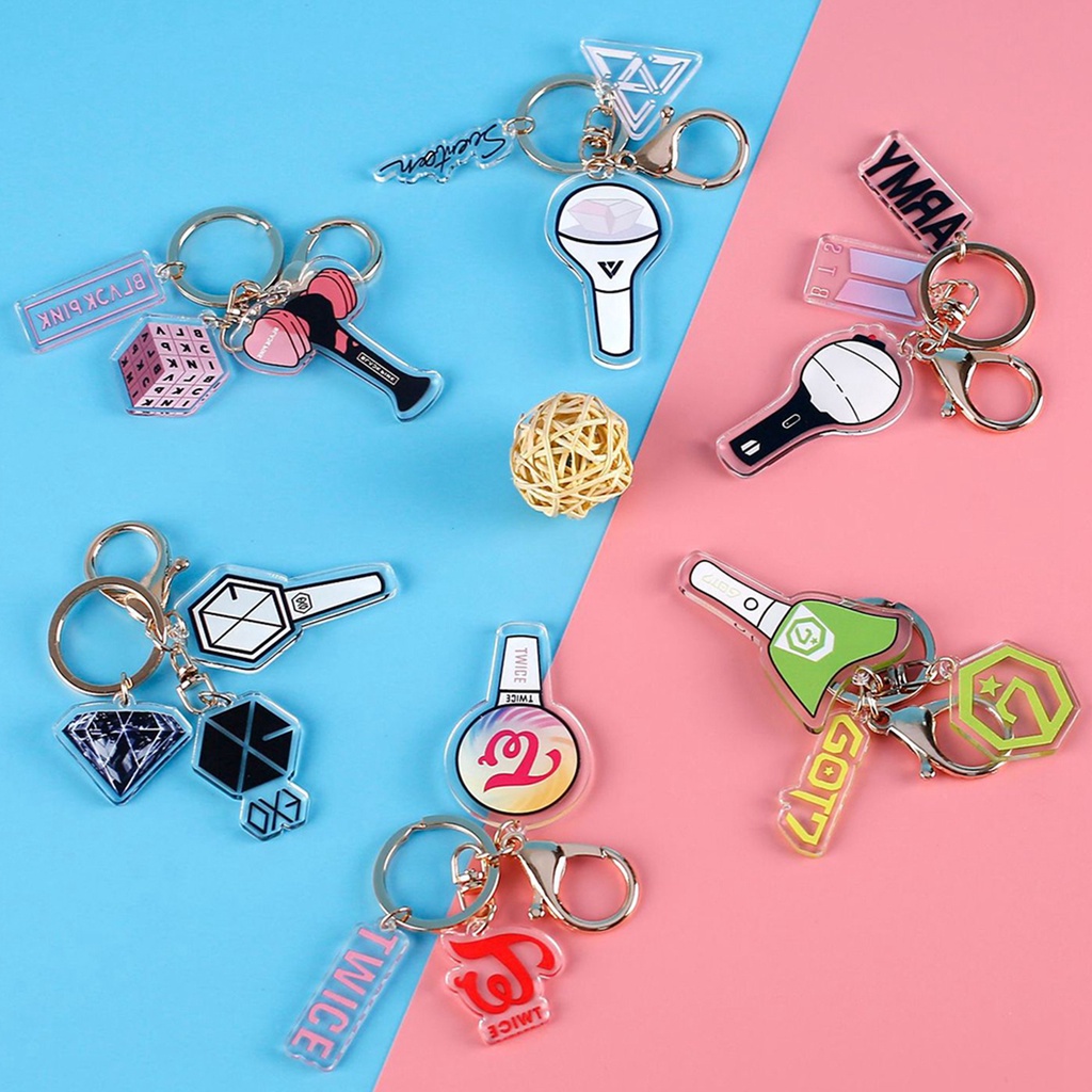 Móc chìa khóa hai mặt bằng acrylic trong suốt sáng tạo cho fan nhóm nhạc Kpop Bts Exo Twice