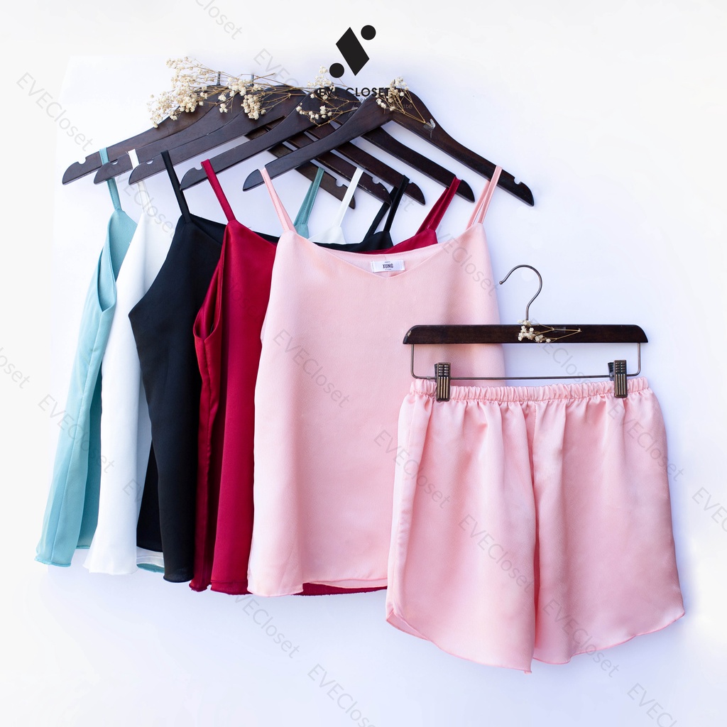 Đồ bộ nữ mặc nhà 2 dây, Đồ bộ lụa quần đùi mềm mát – Hàng thiết kế - EveCloset