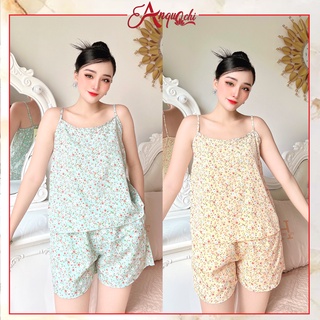 Đồ Bộ Nữ Mặc Nhà Anquachi Quần Đùi 2 dây Lụa Hoa Nhí Lưng Thun Mặc Ở Nhà Đẹp Đi Chơi Dễ Thương S077