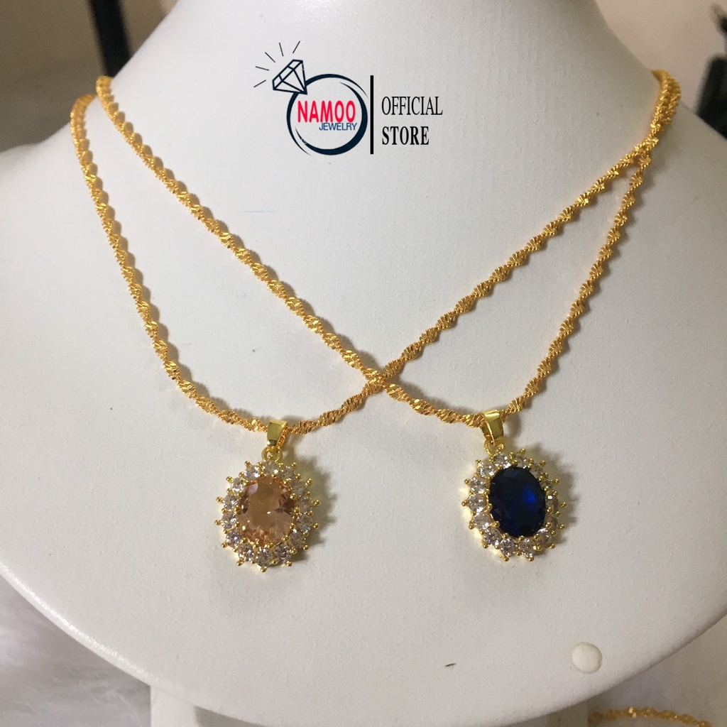 Vòng Cổ Nữ Đính Đá Nhiều Màu , Mặt Dây Chuyền Mạ Vàng Cao Cấp V504 Namoo Jewelry