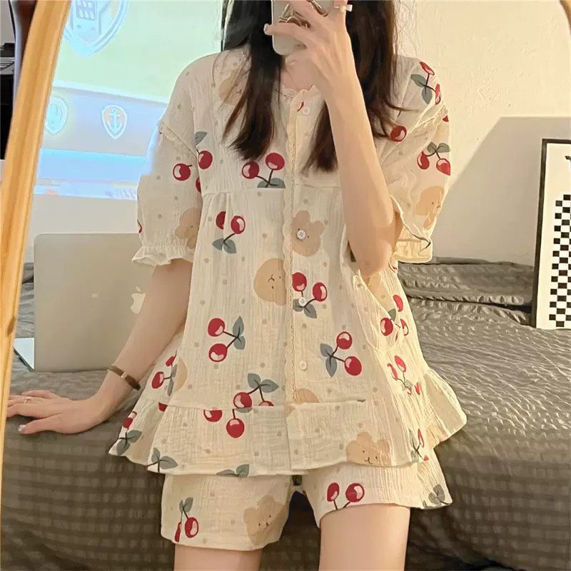Bộ Ngủ Nữ Big Size Cherry Phối Ren Chất đũi hoặc kẻ sọc