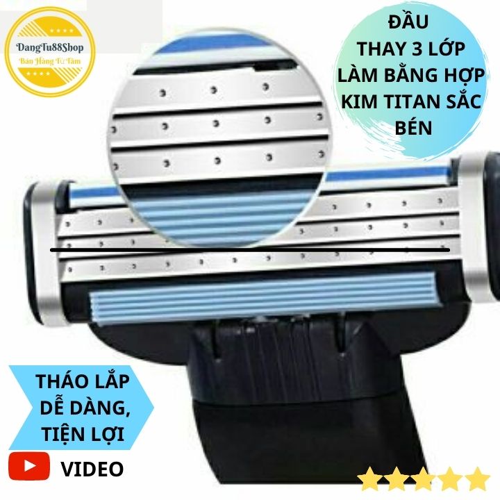 Dao cạo râu 3 lưỡi cao cấp [Tặng kèm bao đựng cán cao su khi mua combo bao gồm cán]
