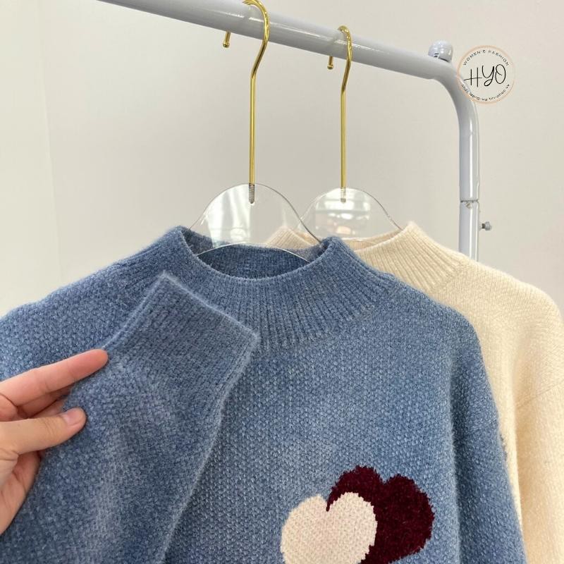 Áo len nữ form rộng dày Hàn Quốc HYO len lông cừu dày trái tim TT-1 | BigBuy360 - bigbuy360.vn