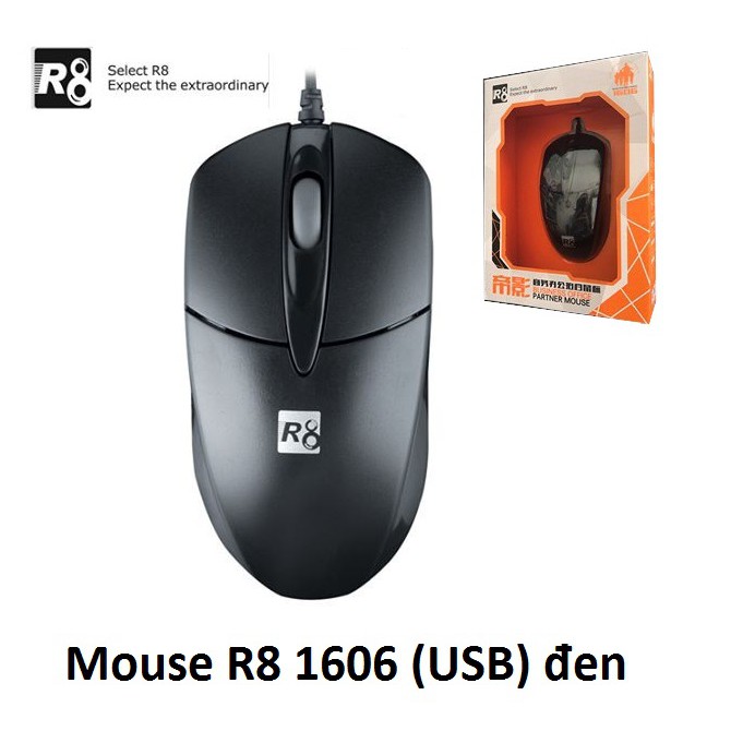 CHUỘT MÁY TÍNH CƠ BẢN R8 1606 CÓ DÂY USB 2.0 MÀU ĐEN