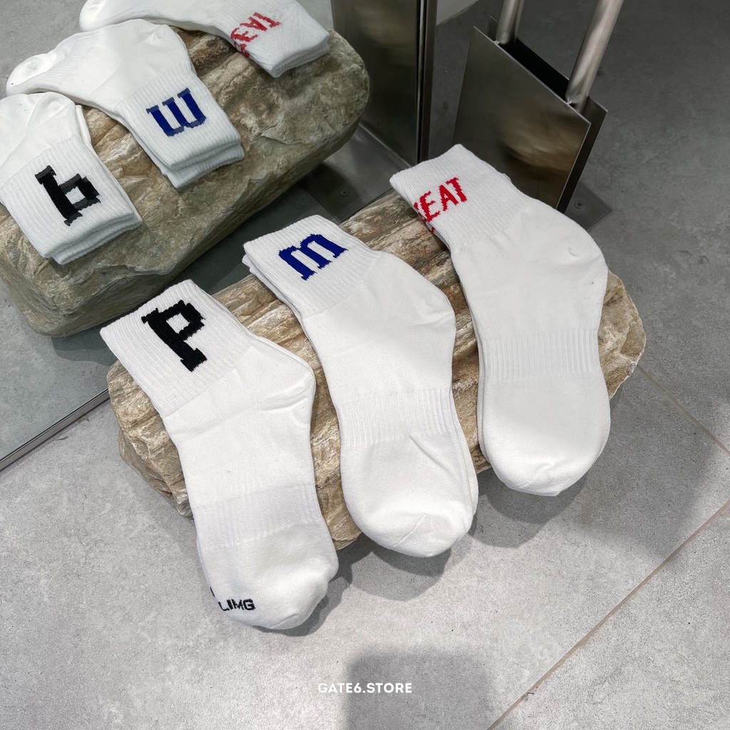 Tất dài bắp đùi MP in kí tự, vớ cao Unisex cotton 85% thể thao phối kí hiệu Hàn Quốc - GATE6 - #4803