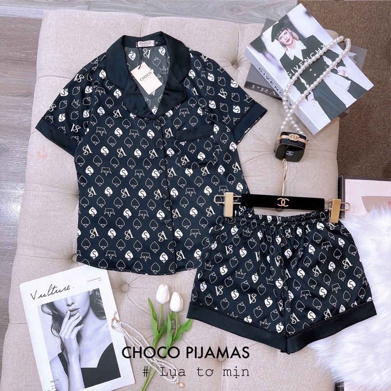 Các bộ lụa ngắn tay hãng choco áo ngắn tay quần đùi bộ mặc nhà đẹp bộ pijama cao cấp