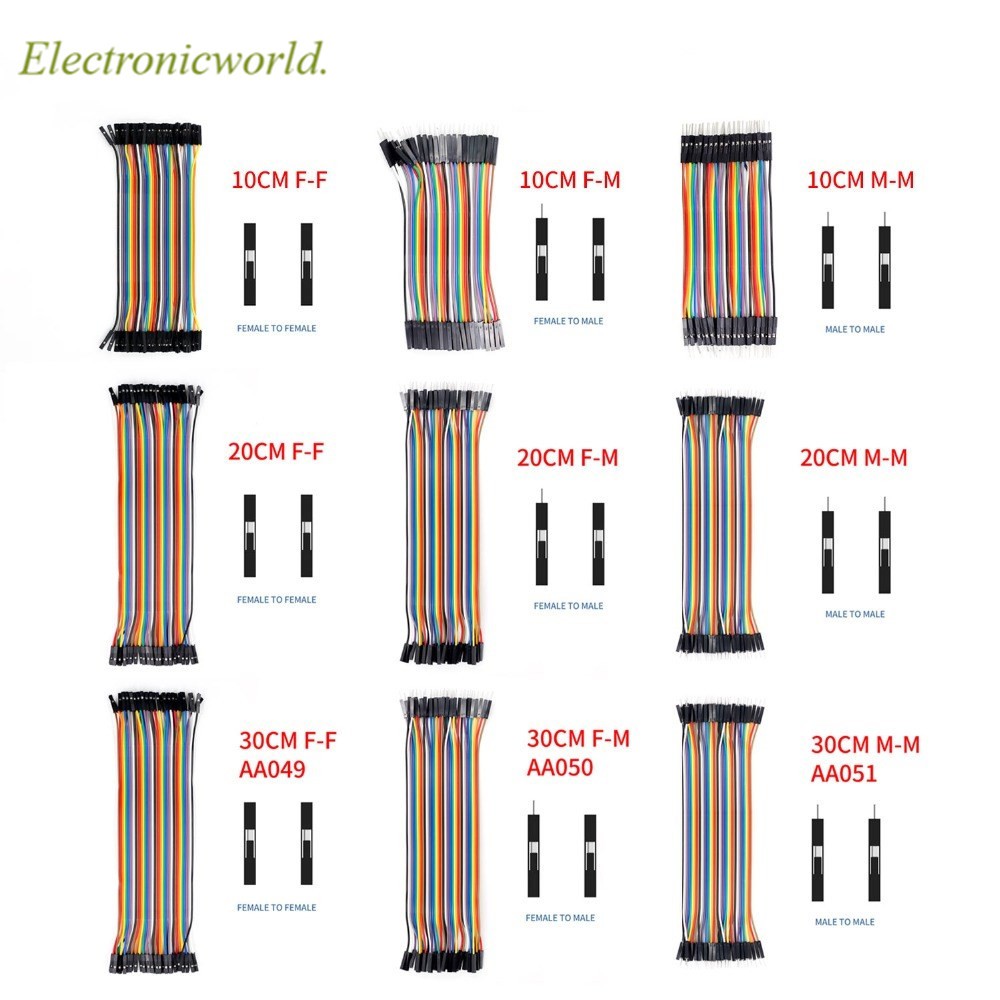 Set 40 dây cáp Dupont 2.54mm 1pin chiều dài 10cm/20cm/30cm tùy chọn