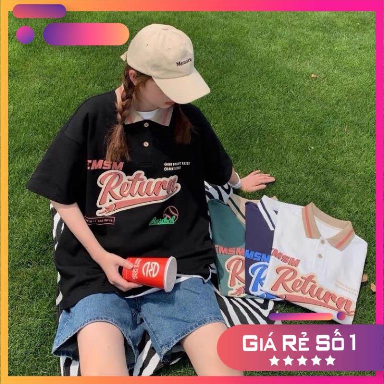 Áo PoLo From Rộng ULzzang Hàn Quốc Cổ Bẻ Chữ Return Nam Nữ Ulzzang Siêu Hot