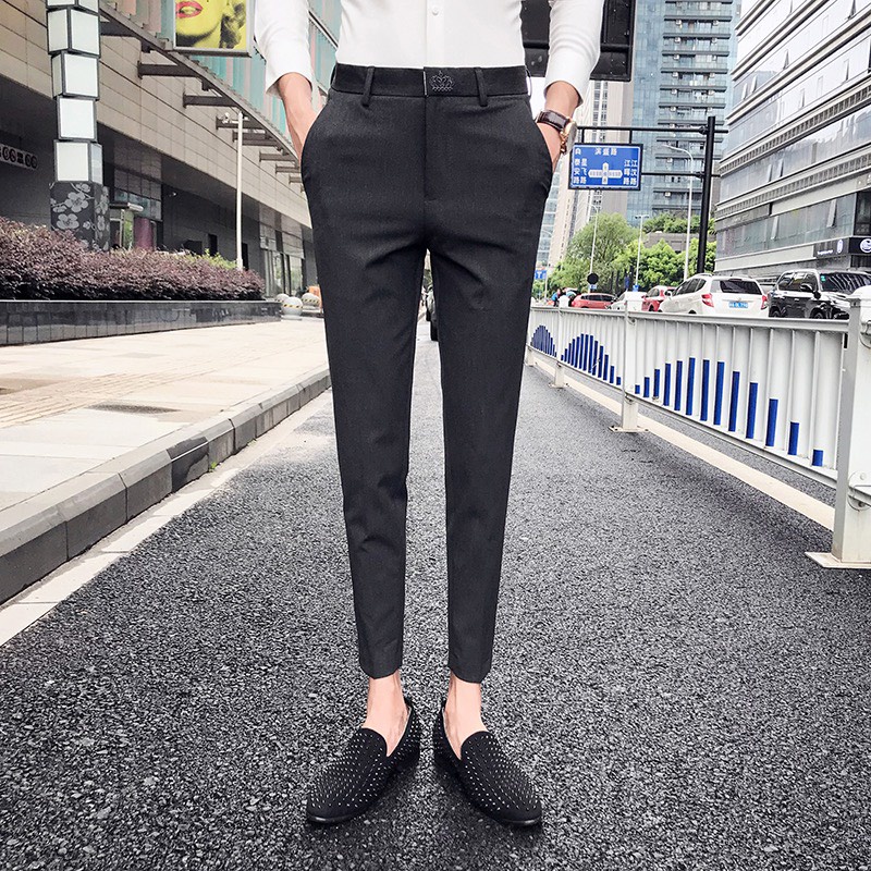 Quần tây nam Thêu sang trọng và đẳng cấp vải co giãn dáng ôm body ống côn nhỏ quần tây âu nam cao cấp thêu