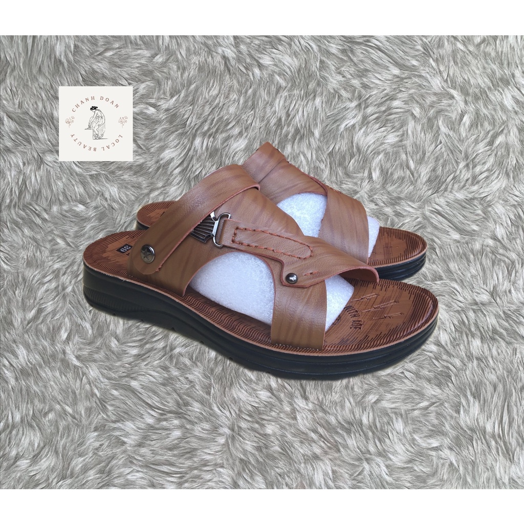 Dép Da Nam Quai Ngang Đế PU Tăng Chiều Cao 3cm- dép nhà làm ẢNH THẬT+VIDEO