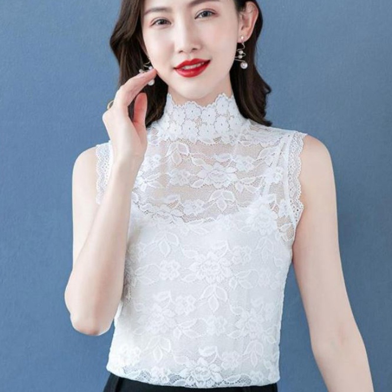 Áo Ren Hoa Mẫu Đơn Không Tay Cổ Cao Có Thể Tháo Rời Thời Trang Quyến Rũ Cho Nữ