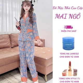 Đồ Bộ Lụa Pijama Big Size Quần Dài Mặc Ở Nhà Nữ - Bộ Ngủ Nữ Tiểu Thư Tay Dài Mặc Mùa Thu Họa Tiết Dễ Thương, MAI NGÔ