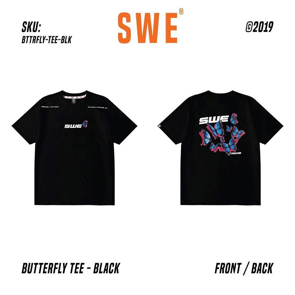 Áo thun SWE bươm bướm in hình đẹp unisex tay lỡ form rộng thoải mái vải cotton co giãn | HD2000shop | BigBuy360 - bigbuy360.vn