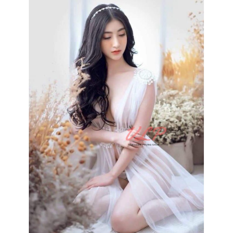[BIGSIZE_100KG]_DN42_Đầm ngủ nữ xẻ tà xẻ ngực sexy