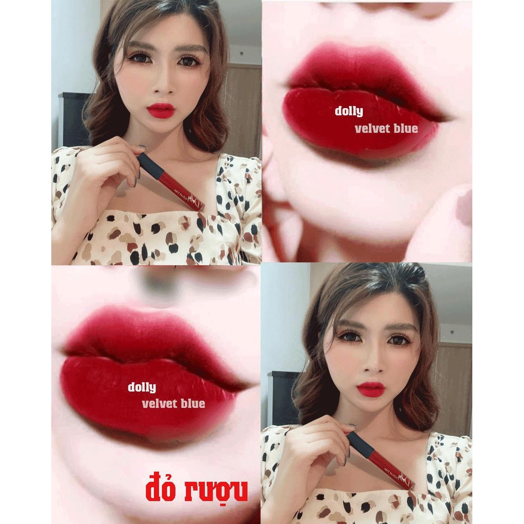 Xinh Lung Linh [Đỏ Rượu ] Son Cao Cấp Dolly Velvet Lips Blue Classic 2020 Màu Đỏ Rượu Quyến Rũ Say Đắm Chàng