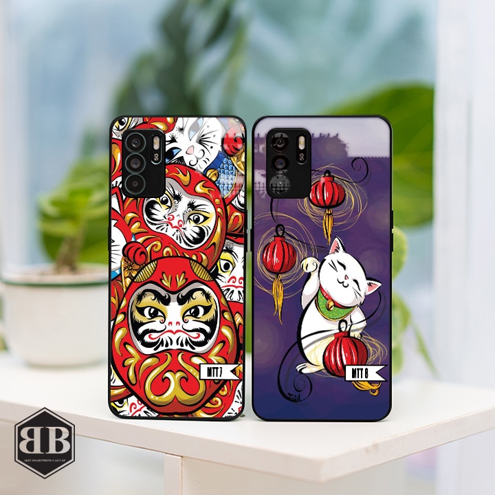 ỐP lưng kính cường lực Oppo Reno6 Z  mèo thần tài