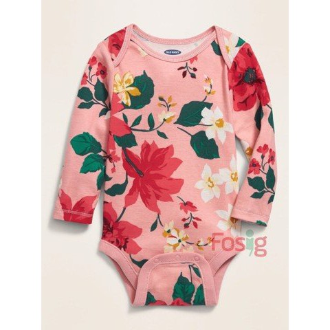 [5-12kg] Bodysuit Tay Dài Bé Gái ON - Hồng Cam Hoa Đỏ