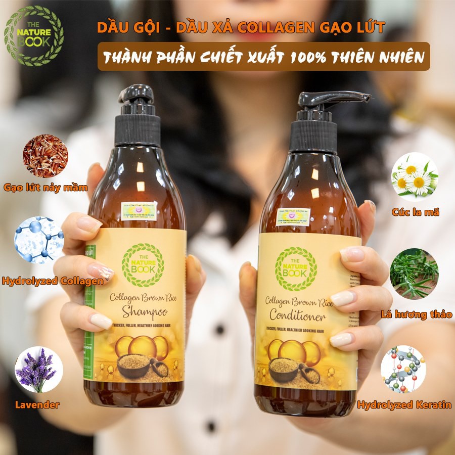 Combo dầu gội và dầu xả colaggen gạo lứt ngăn ngừa rụng tóc,phục hồi và kích thích mọc tóc The Nature Book 300ml | BigBuy360 - bigbuy360.vn