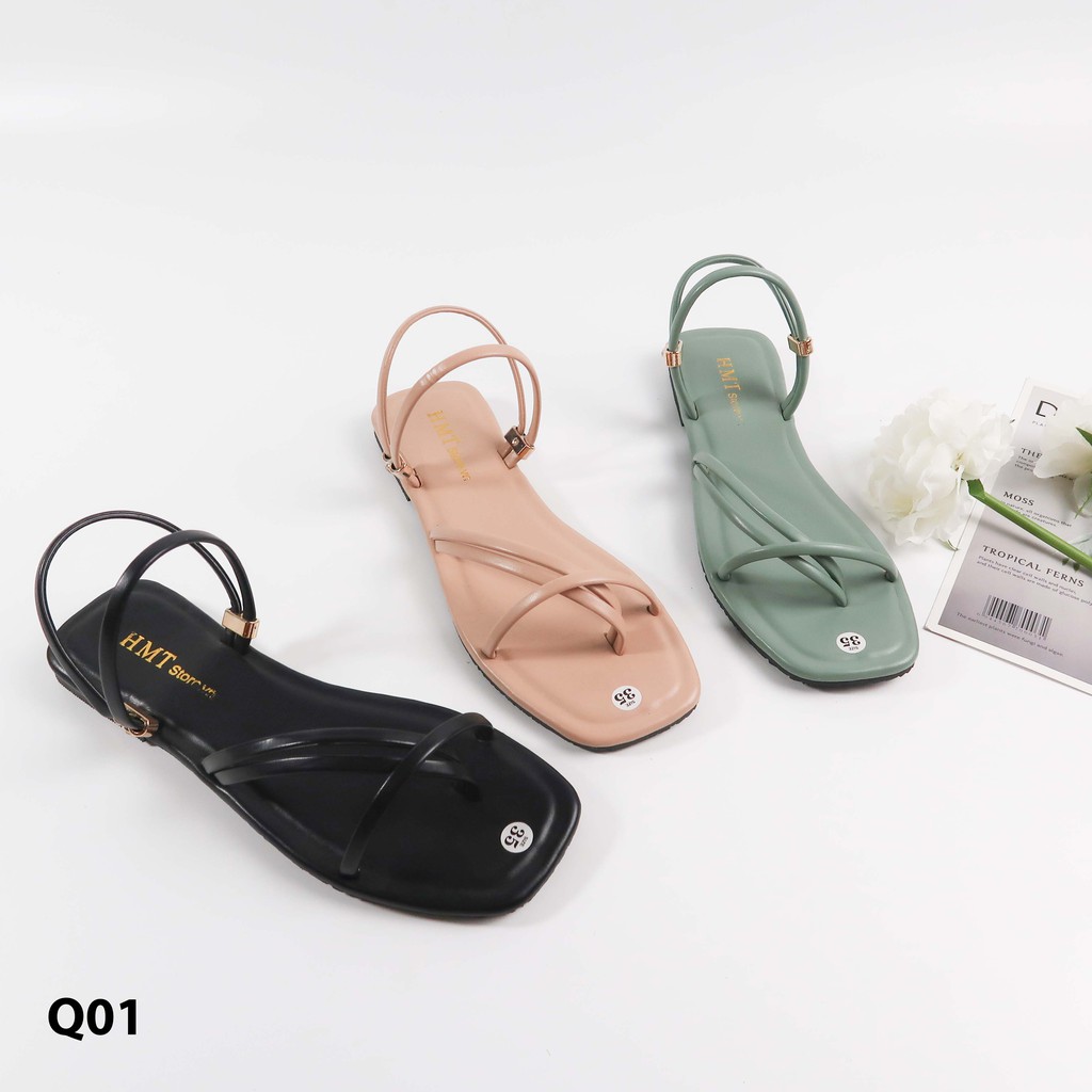 Sandal xỏ ngón đế vuông thanh lịch HMTShoes Q01