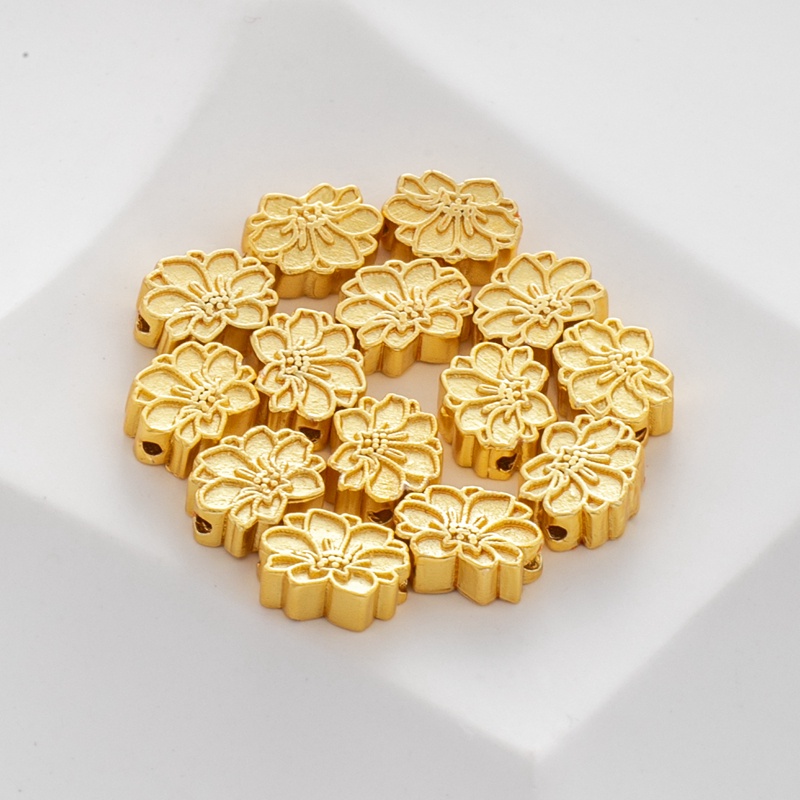 Hạt Cườm Đồng 18k Hai Mặt Màu Vàng Kim Đục Lỗ Hình Hoa Sen 7 * 9mm Dùng Làm Vòng Tay/Trang Sức Thủ Công