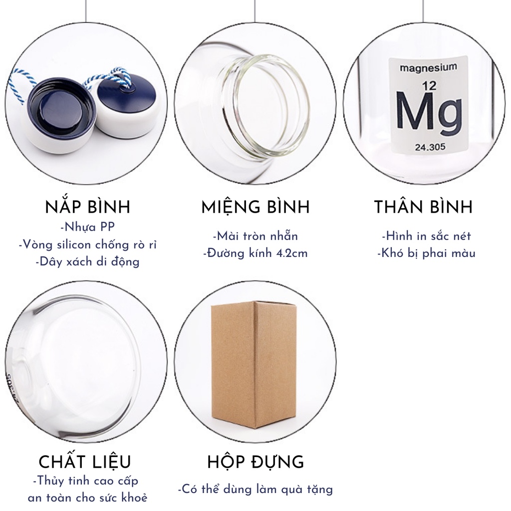 Bình đựng nước thủy tinh cao cấp mini nhỏ gọn Hanzy