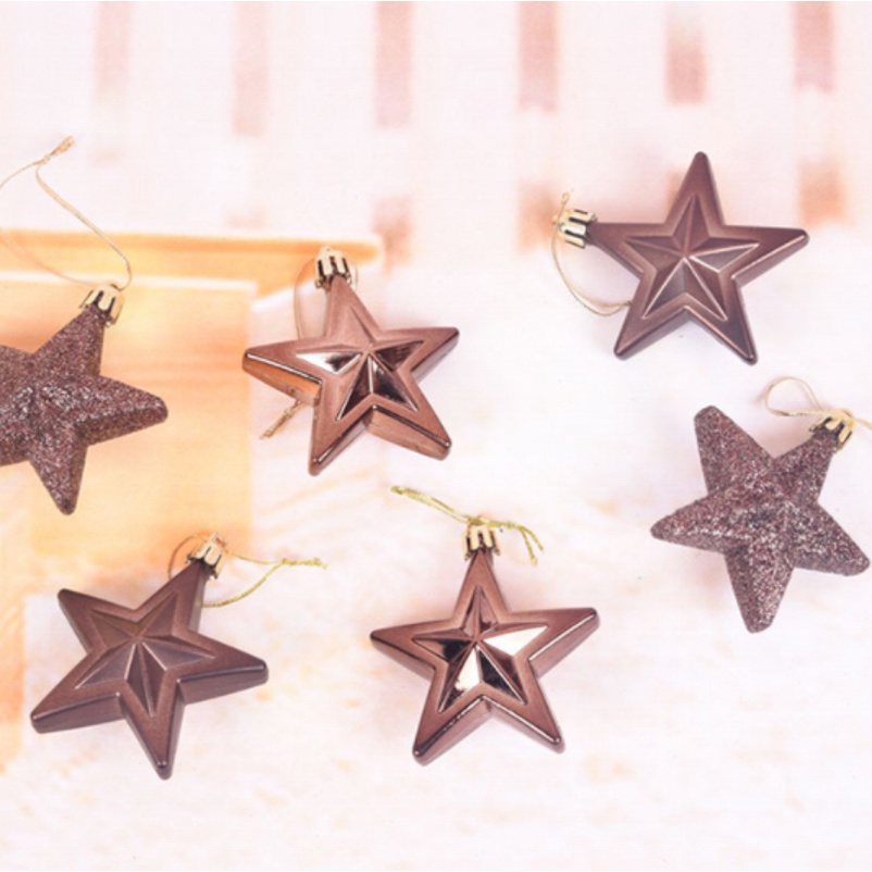 Bộ 6 ngôi sao 5 cánh 3D 7cm bằng nhựa treo trang trí cây thông giáng sinh