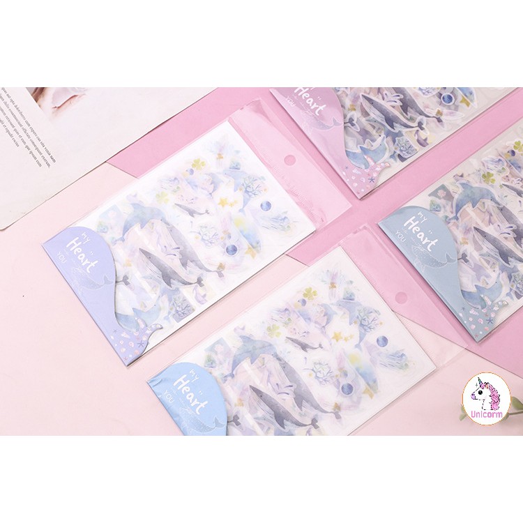 Set 4 tấm Sticker cá heo my heart you siêu đáng yêu