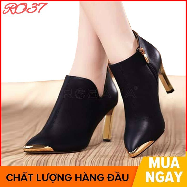 Giày boot bốt nữ cổ thấp 7 phân màu đen đỏ hàng hiệu rosata ro37