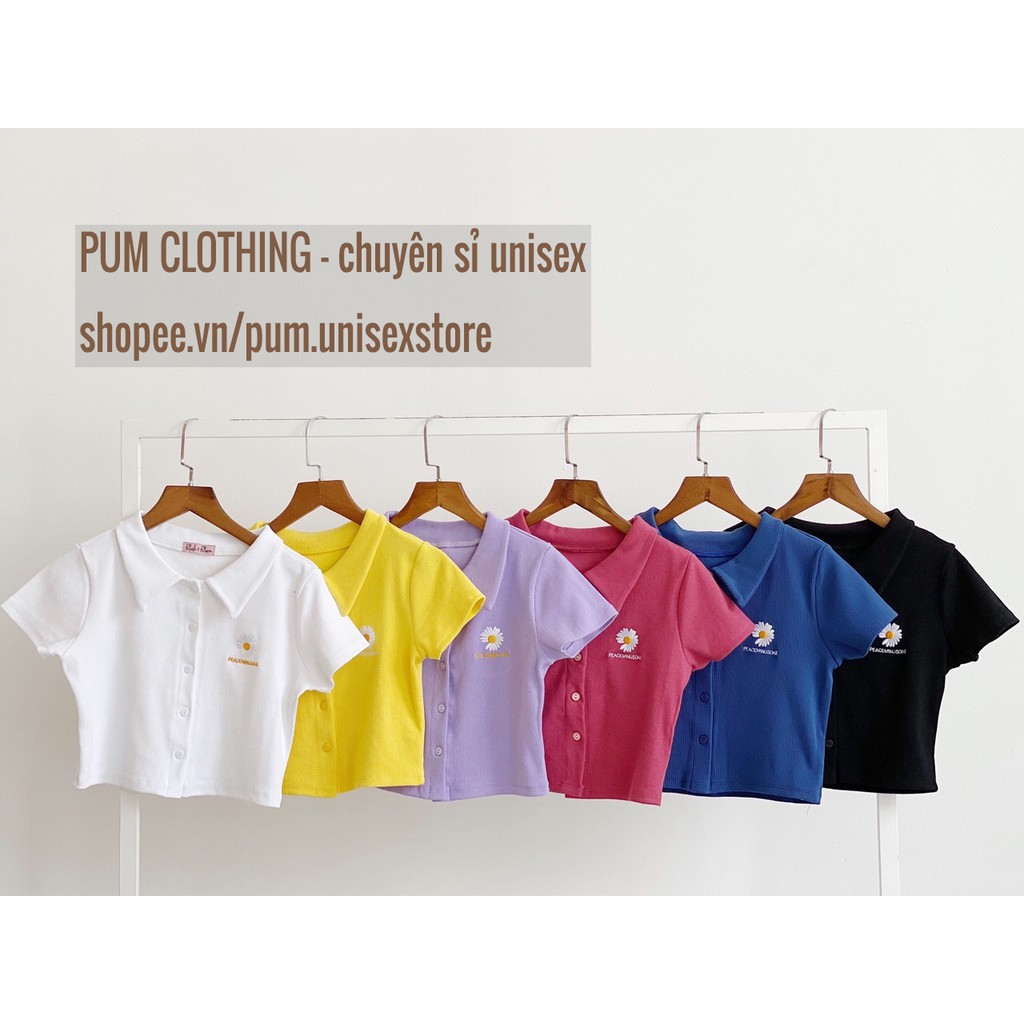 Áo CROPTOP THÊU HOA cổ bẻ