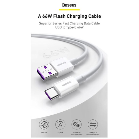 Cáp sạc nhanh Baseus Superior Series Type C 66W 6A/66W, 480Mbps, USB to TypeC, ABS+TPE, Fast Charging Data Cable