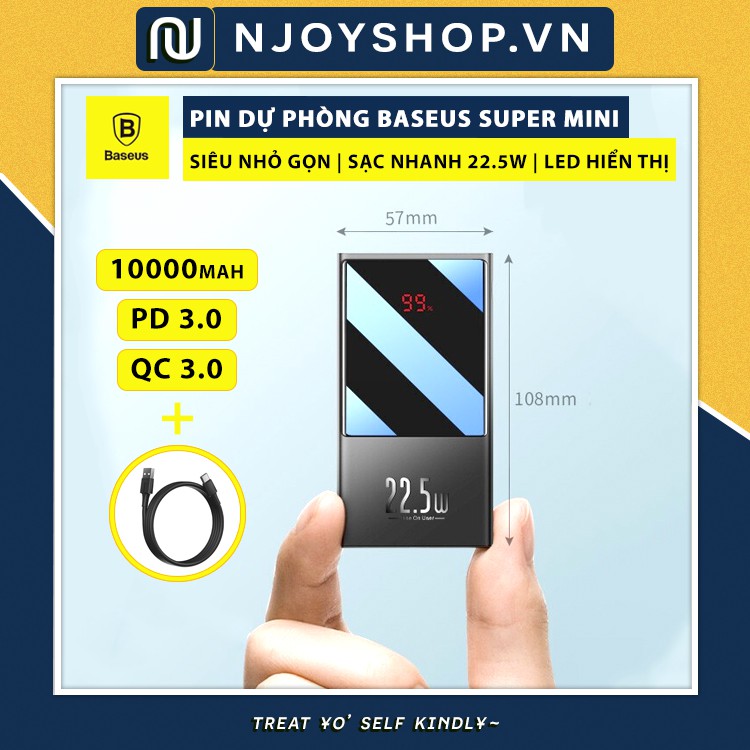 Sạc Dự Phòng 10000mah BASEUS Super Mini Siêu Nhanh 22.5w Màn Hình Led Báo Pin Cho iPhone Samsung Xiaomi Oppo Huawei