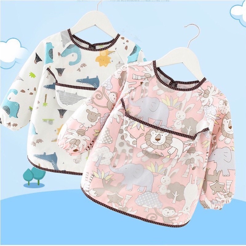 𝐒𝐡𝐨𝐩 𝐌𝐞̣ 𝐁𝐨𝐛 𝟖𝟔 - Áo yếm chống thấm dài tay cotton 2 lớp có máng hứng ngang ngực thông minh