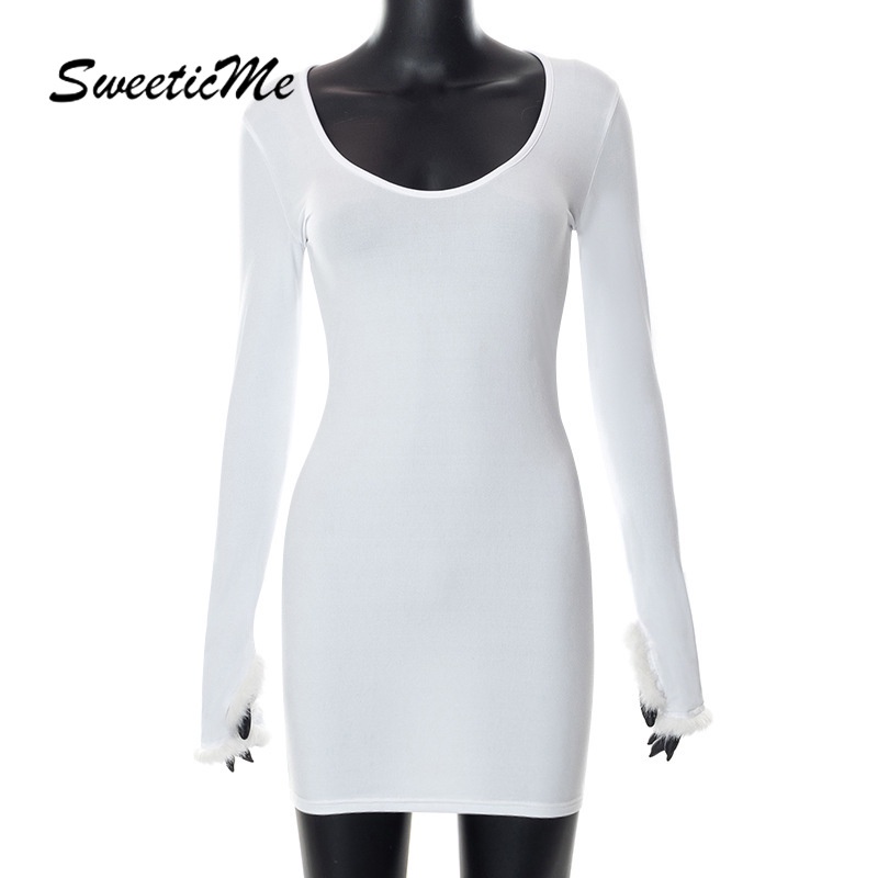 Đầm Tay Dài Cổ Chữ V Màu Trơn Thời Trang   Quyến Rũ Cho Nữ