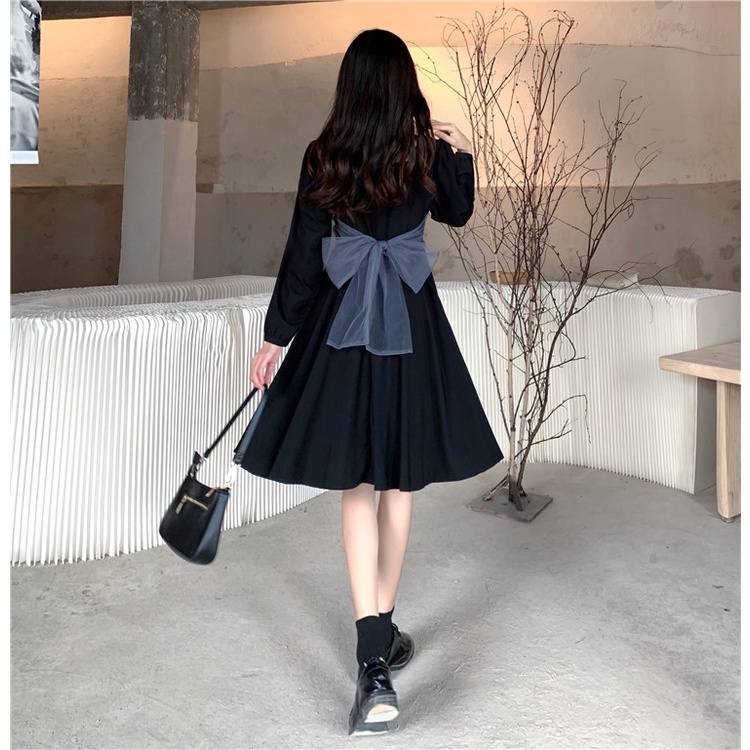 Đầm Midi đen phối lưới phong cách Hàn Quốc thanh lịch