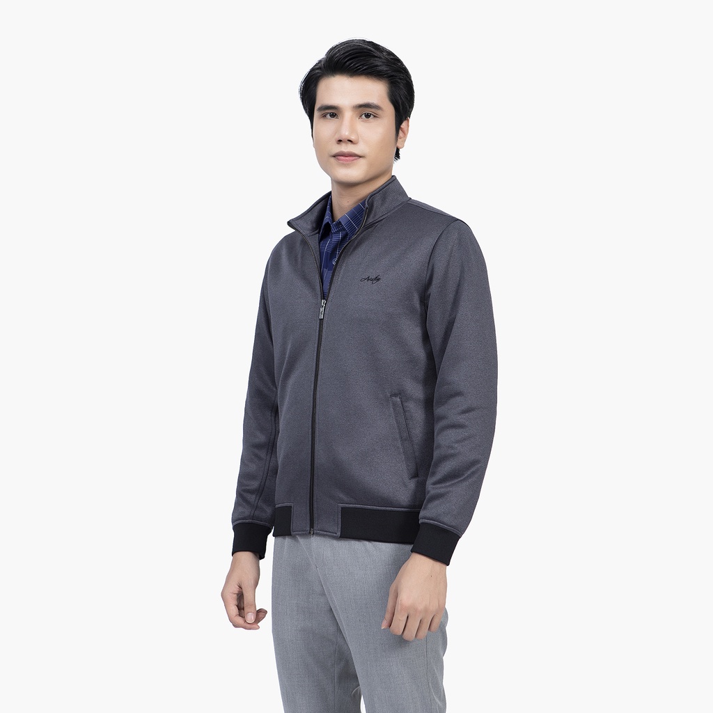 Áo khoác nỉ nam 2 lớp Aristino túi kéo khóa cổ trụ bo gấu  AJK023W1