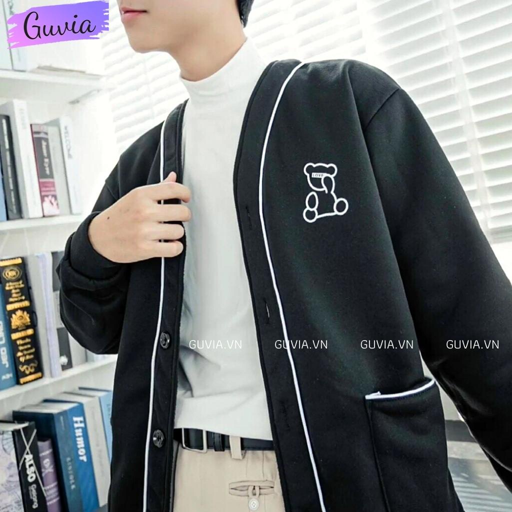 Áo Khoác Nỉ Cardigan GẤU LOVE Nam Nữ Hình Thêu Ulzzang Unisex Kiểu Form Rộng GUVIA