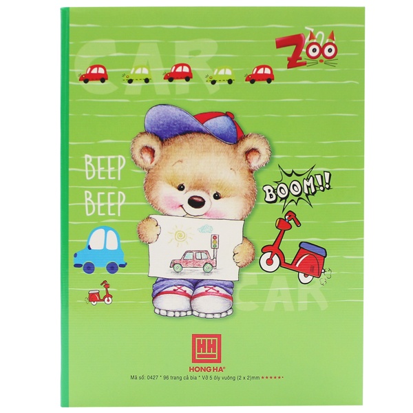 Vở Class Zoo - Ô Ly 96 Trang ĐL 80g/m2 - Hồng Hà 0427 - Màu Xanh Lá - Hình Gấu