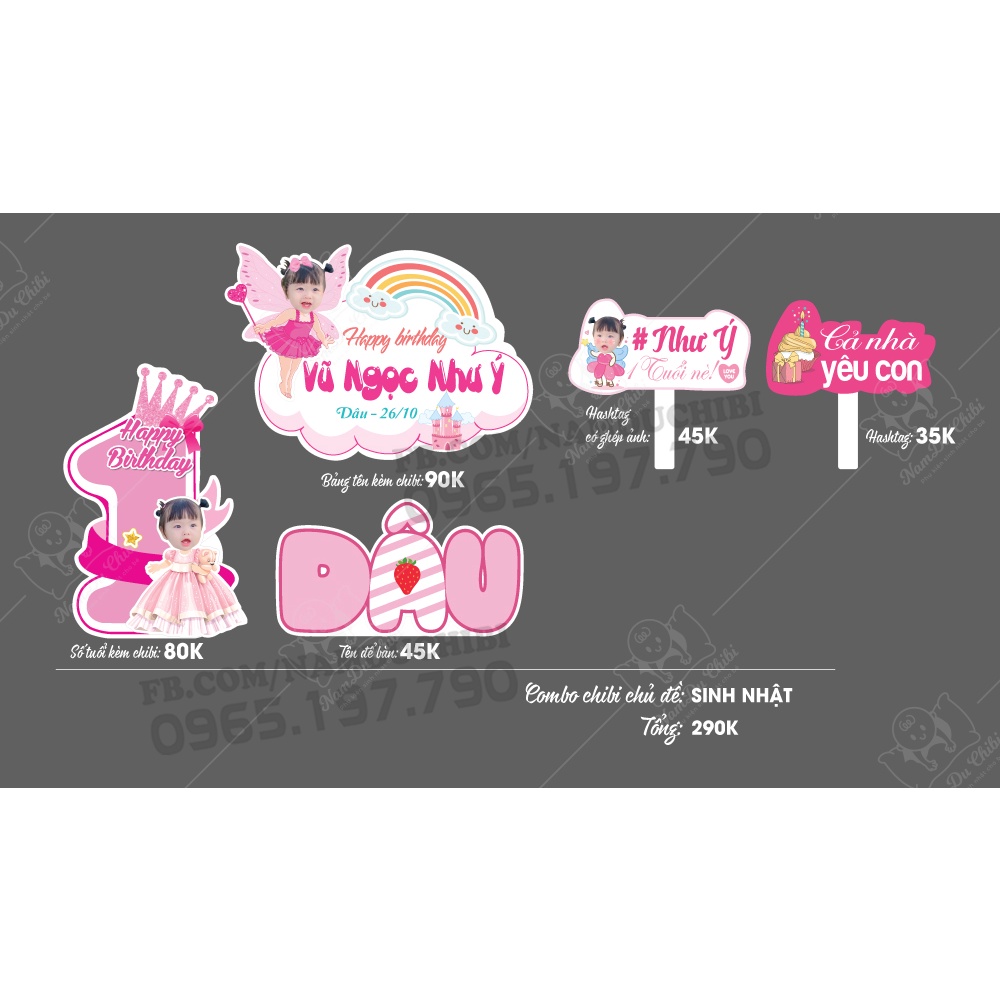 Combo chibi sinh nhật cho bé trai, bé gái