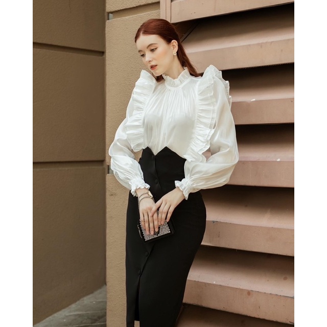 VELLE DESIGN Áo Bella chất lụa tơ organza kiểu dáng tiểu thư sang chảnh
