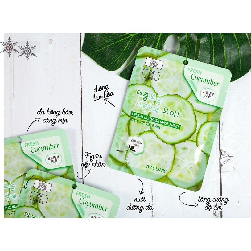 Mặt nạ dưỡng da cấp ẩm tinh chất dưa leo 3W Clinic Cucumber Mask Sheet 23ml