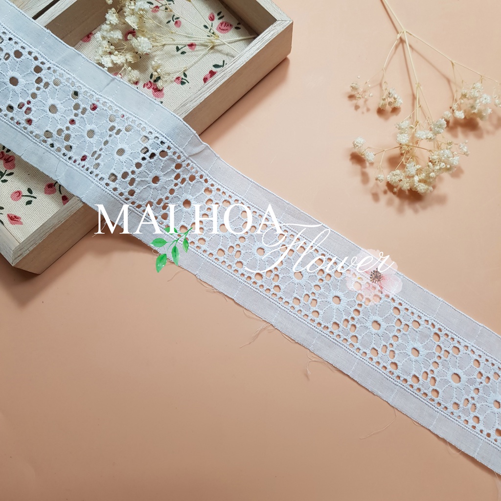[Size 6cm] Cuộn ren viền trang trí quần áo chất vải thô boi trắng thêu hoa B3 Maihoafabric