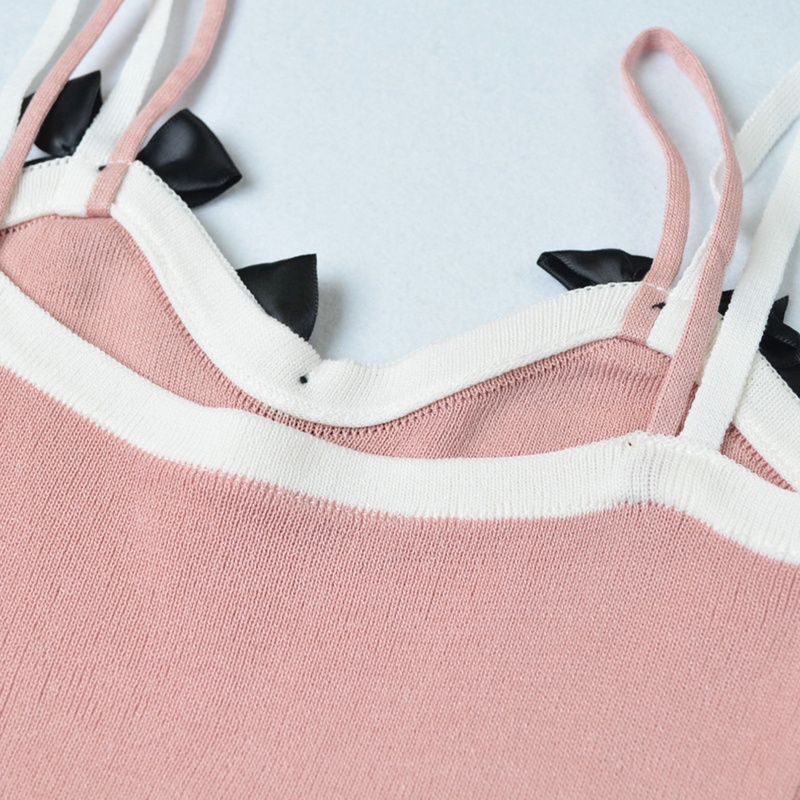 Áo Croptop Hai Dây Dệt Kim Đính Nơ Màu Sắc Tương Phản Thời Trang Mùa Hè Xinh Xắn Cho Nữ