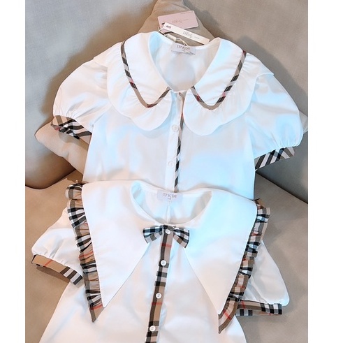 Áo sơ mi cộc tay bé gái 137Kids thiết kế cổ sen dễ thương thoáng mát thấm hút mồ hôi tốt