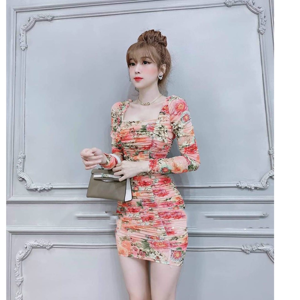 Đầm Nữ Body Tay Dài Thiết Kế Hoa Lá Dáng Ôm BodyCon Thời Trang SOPHIA