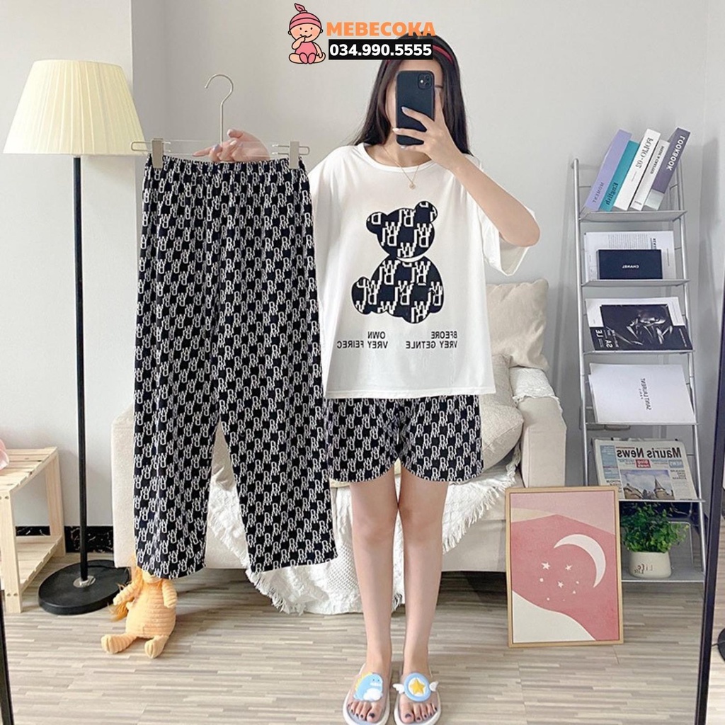 Bộ ngủ nữ mặc nhà 3 CHI TIẾT quần dài, quần đùi áo cộc tay cute đáng yêu
