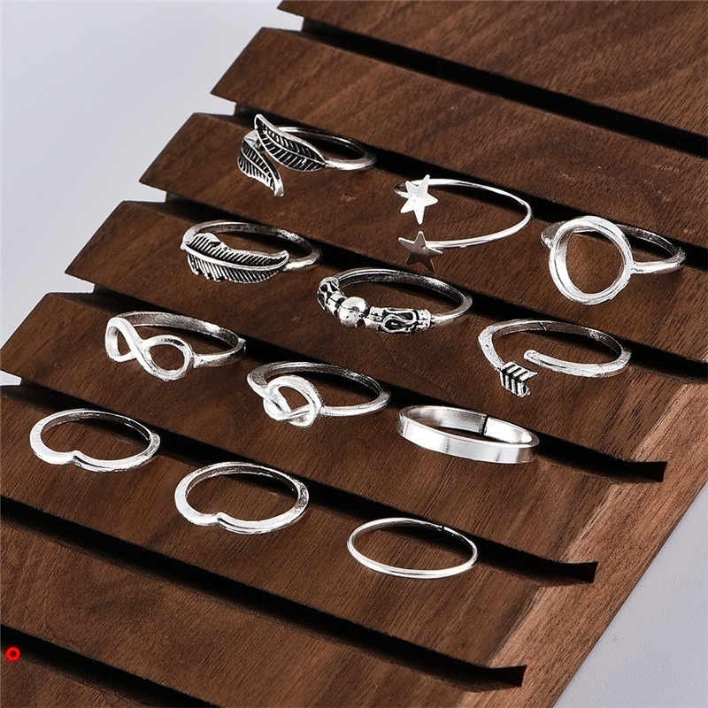 Set 12 nhẫn đeo tay kim loại thời trang dành cho nữ