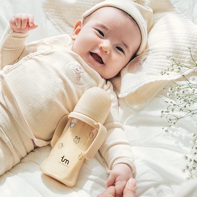 Bình hút Tovi and Molly Thỏ Sóc Hàn Quốc màu trắng/ Be 180ml 280ml, bình sữa Thỏ có tay cầm ống hút