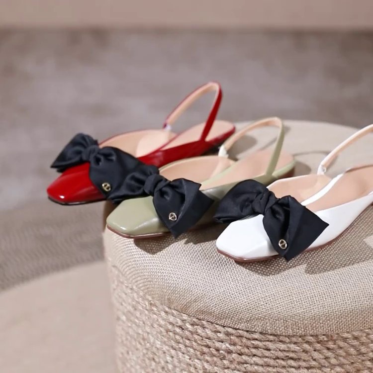 Giày Sandal Mũi Vuông Thắt Nơ Phong Cách Mới Hợp Thời Trang